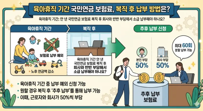 육아휴직 기간 안 낸 국민연금 보험료 복직 후 회사와 반반 부담해서 소급 납부-1