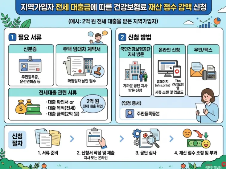 전세 대출 2억원 있는 지역가입자 건강보험료 재산 점수 차감 신청 서류와 방법