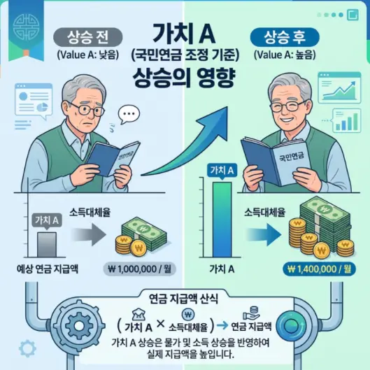 국민연금 연금액 조정 기준인 A값 상승이 내 연금 수령액에 주는 영향