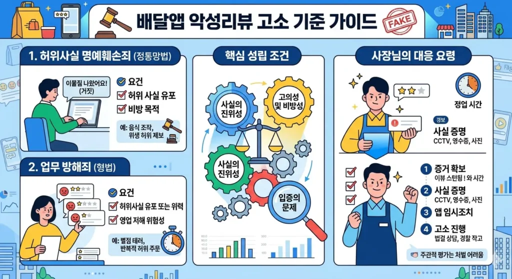 배달앱-악성리뷰-허위사실-명예훼손-업무방해-고소-기준