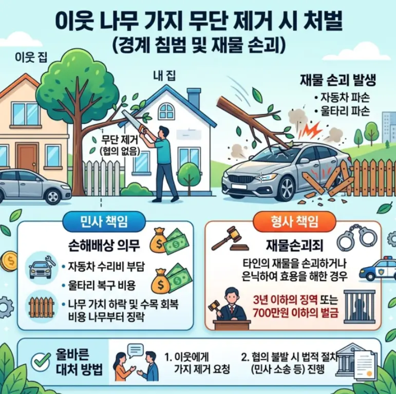 옆집-나무가지-경계-침범-임의-제거 시-재물손해-처벌