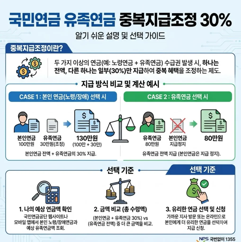 국민연금 유족연금 중복지급조정 30% 제도