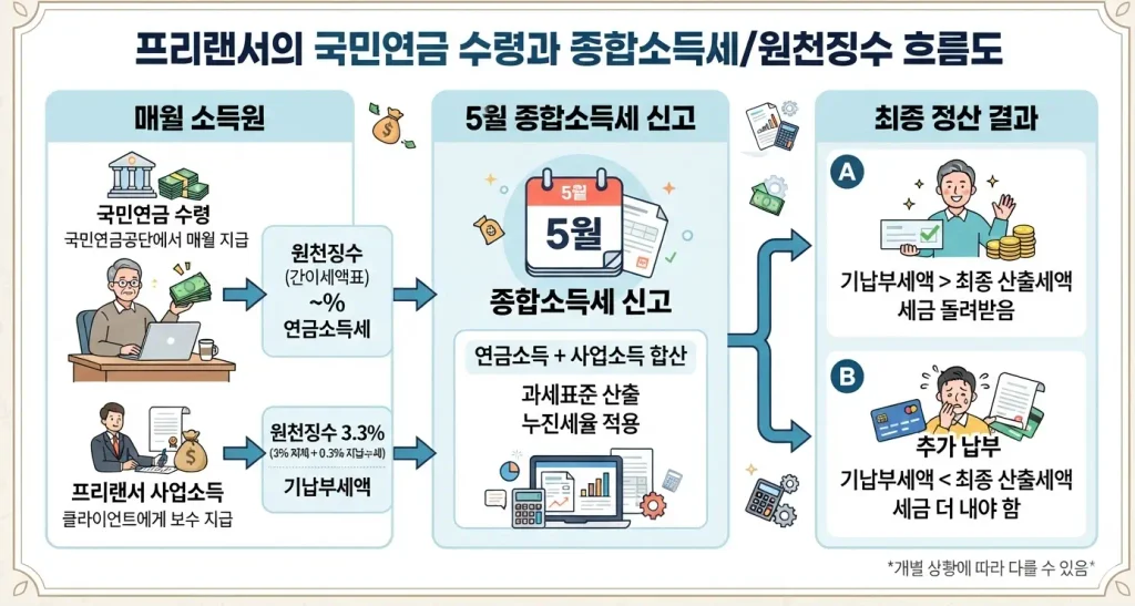 프리랜서가 국민연금을 받으면 종합소득세와 원천징수